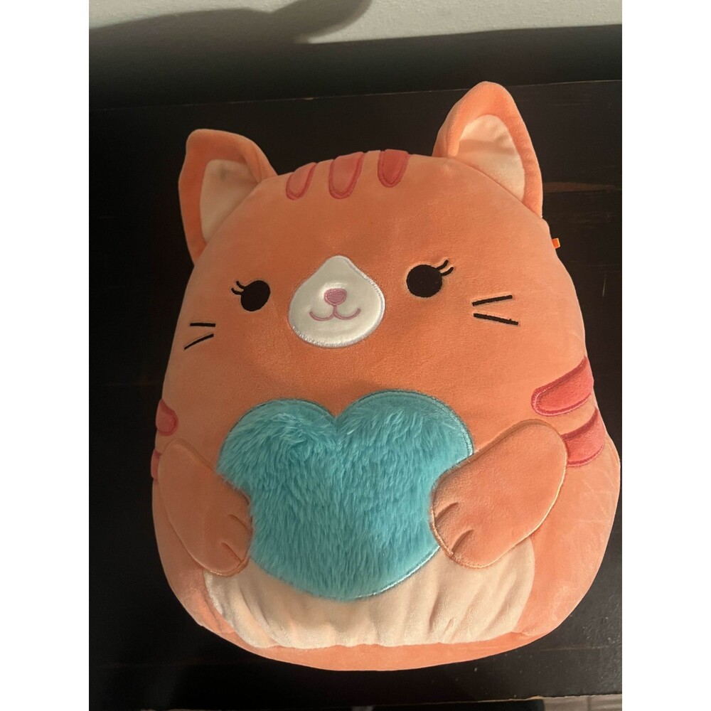 Valentine's Day Gigi the Orange Tabby Cat Fuzzy Teal Heart 11"  Squishmallow